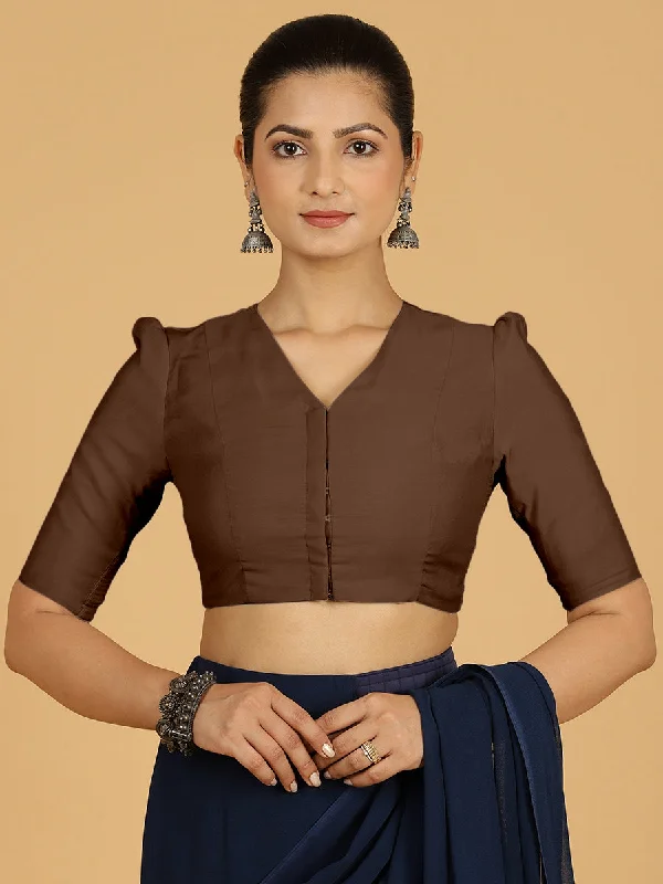 Shravani x Rozaana | Puff Sleeves Saree Blouse in Walnut Brown