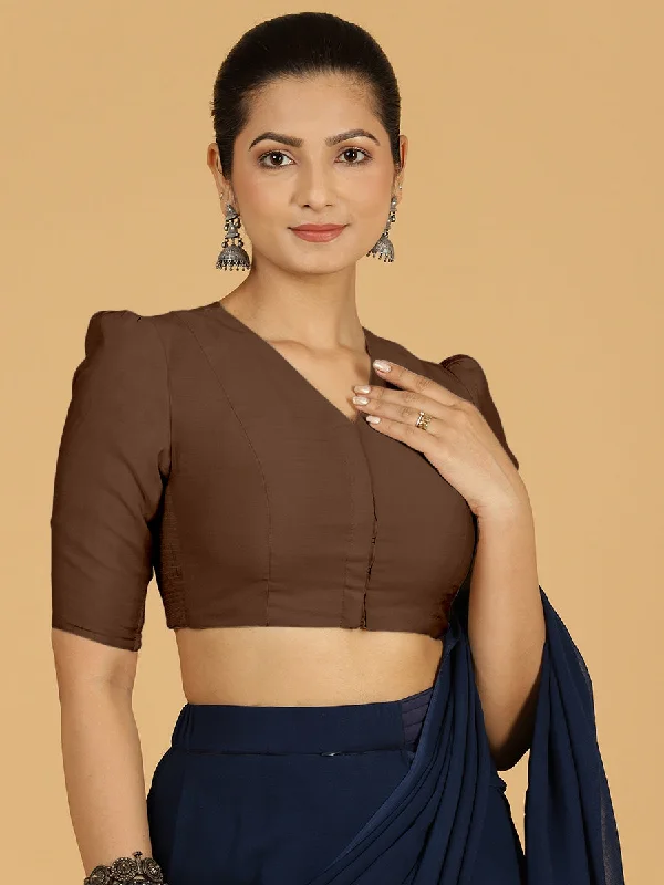 Shravani x Rozaana | Puff Sleeves Saree Blouse in Walnut Brown