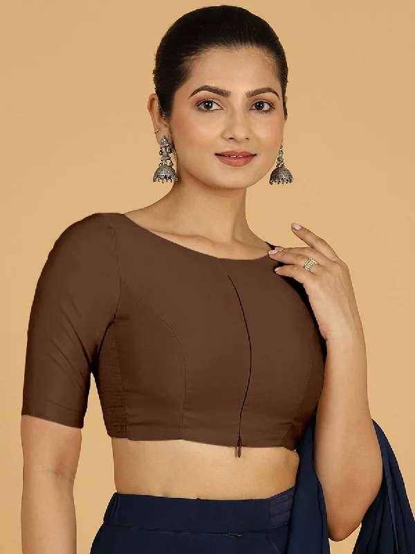 Sushma x Rozaana | Regular Sleeves Saree Blouse in Walnut Brown