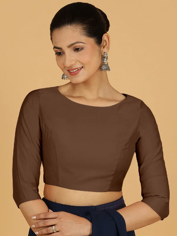 Tamanna x Rozaana | Three Quarter Sleeves Saree Blouse in Walnut Brown