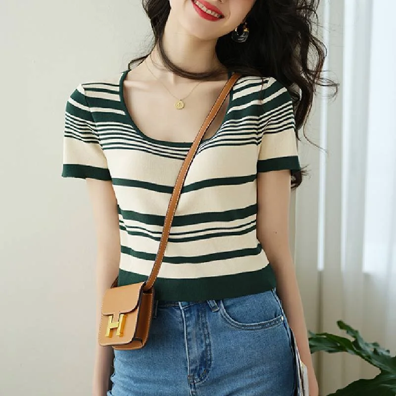 Sheath Striped Short Sleeve Shirts