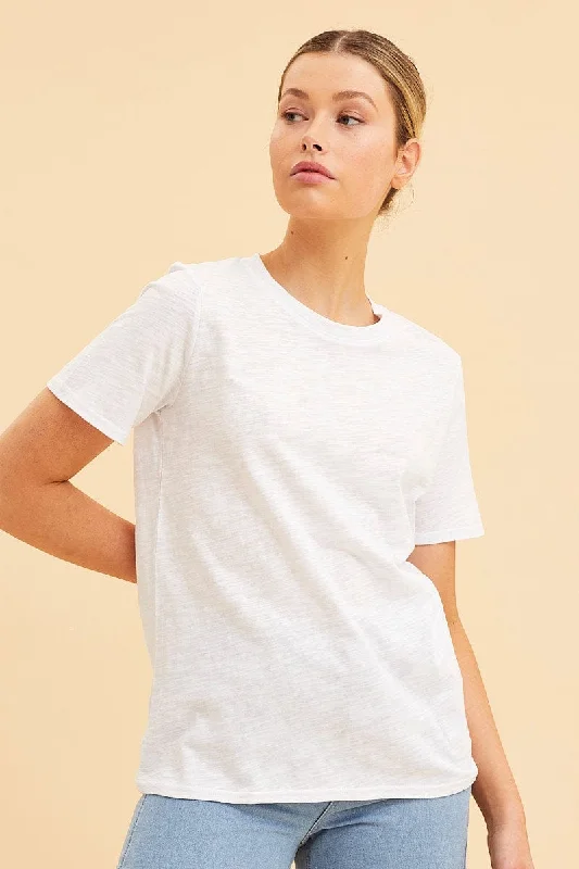 White Cotton T-Shirt Slub Crew Neck Regular Fit