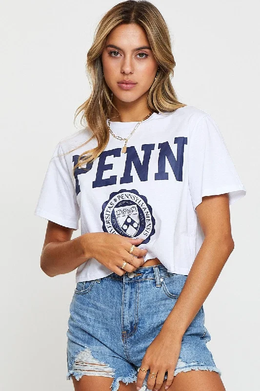 White Graphic T Shirt Crop