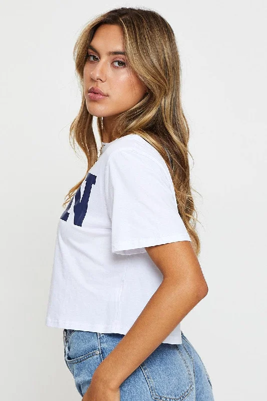 White Graphic T Shirt Crop