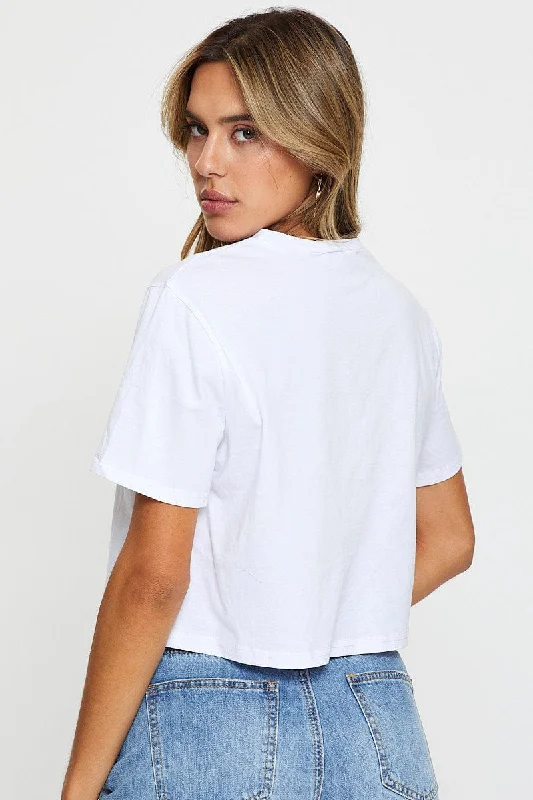 White Graphic T Shirt Crop