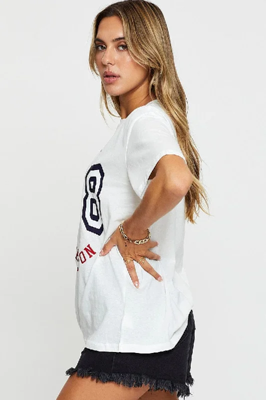 White Graphic T Shirt Short Sleeve Boyfriend