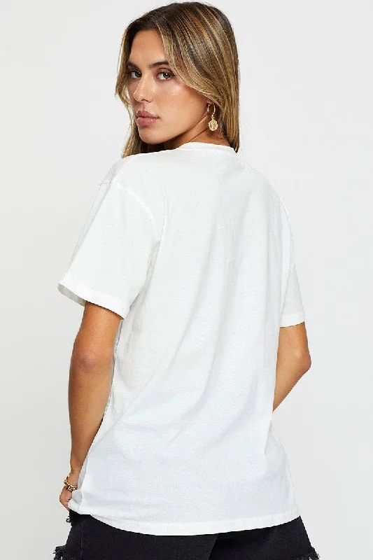 White Graphic T Shirt Short Sleeve Boyfriend