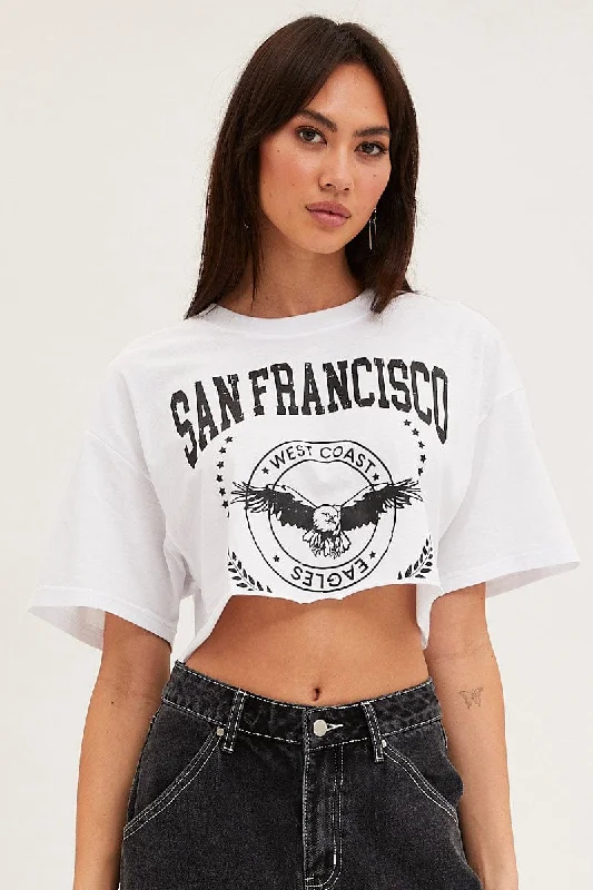 White Graphic T Shirt Short Sleeve Crop