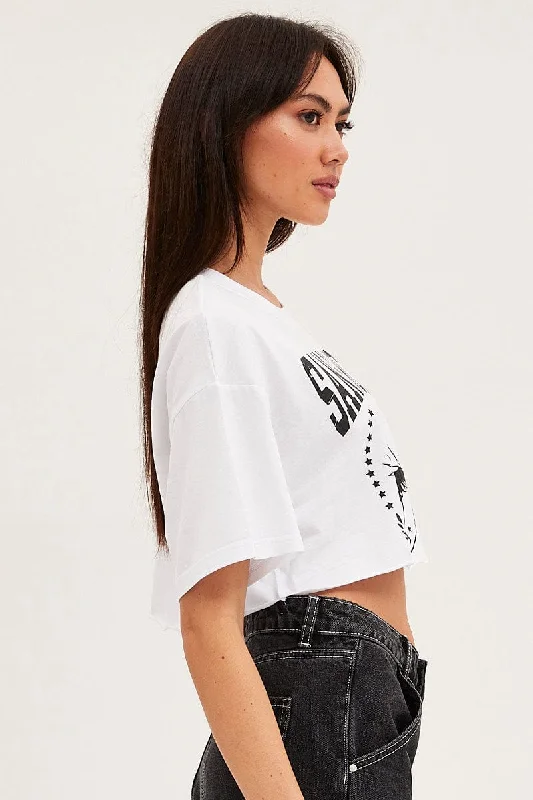 White Graphic T Shirt Short Sleeve Crop