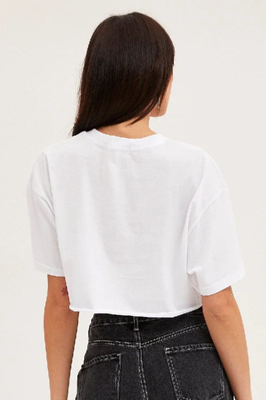 White Graphic T Shirt Short Sleeve Crop