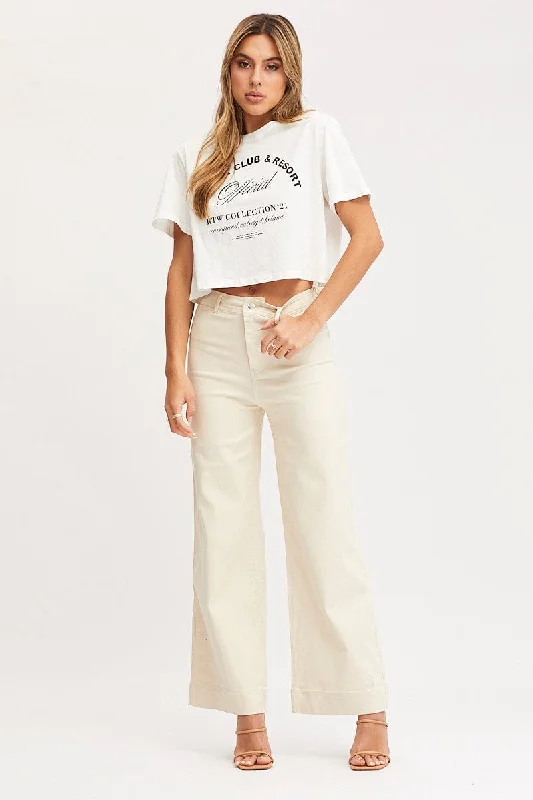 White Graphic T Shirt Short Sleeve Crop