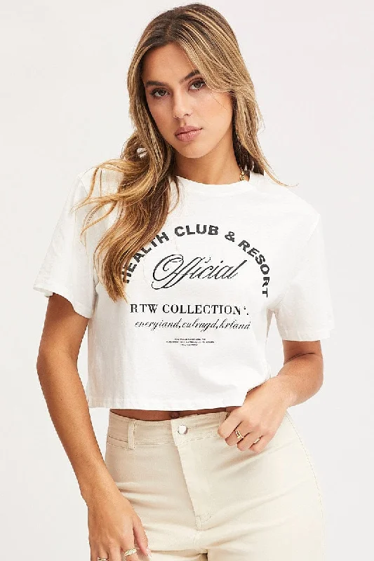 White Graphic T Shirt Short Sleeve Crop