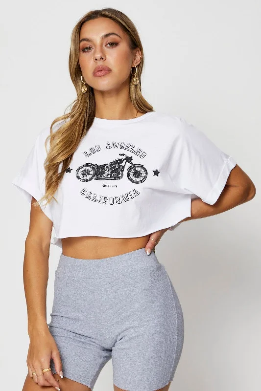 White Graphic T Shirt Short Sleeve Crop