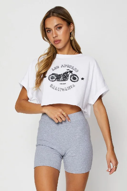 White Graphic T Shirt Short Sleeve Crop