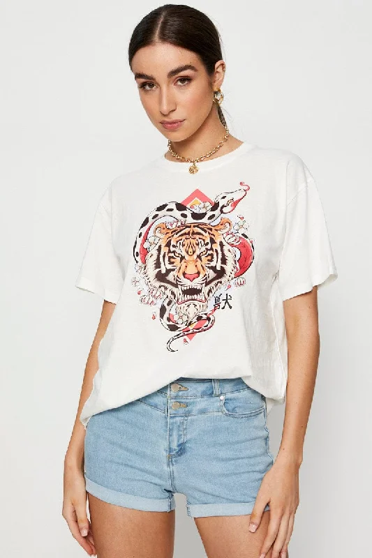 White Graphic T Shirt Short Sleeve