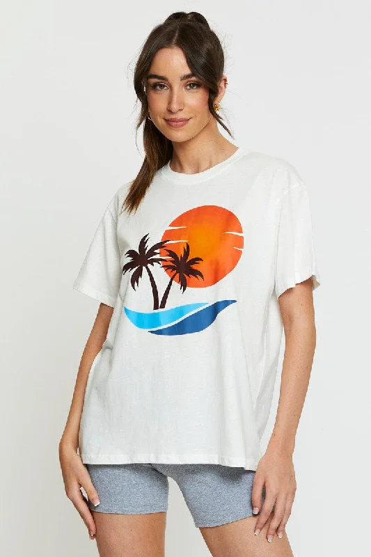 White Graphic T Shirt Short Sleeve