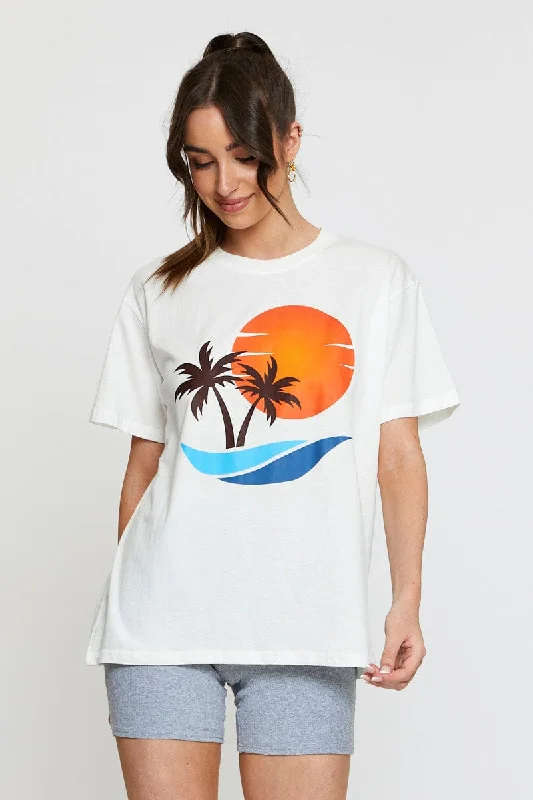 White Graphic T Shirt Short Sleeve