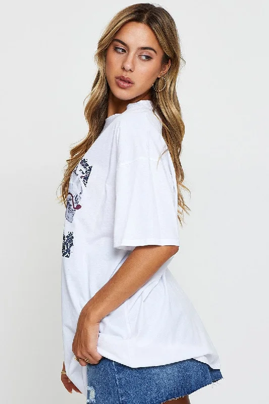 White Graphic T Shirt Short Sleeve