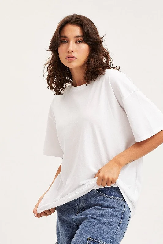 White Unisex T Shirt Short Sleeve Oversized Crew Neck