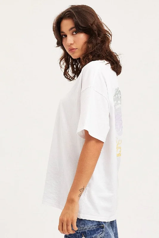 White Unisex T Shirt Short Sleeve Oversized Crew Neck