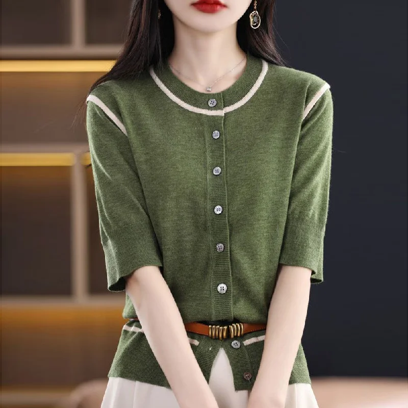 Women Half Sleeve Casual Knitted Shirts & Tops