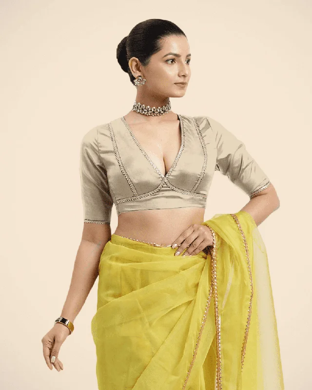 Zeenat x Tyohaar | Cream Saree Blouse w/ FlexiFit™ and Golden Gota Lace