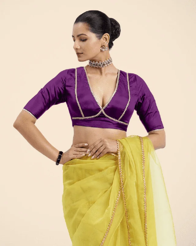 Zeenat x Tyohaar | Purple Saree Blouse w/ FlexiFit™ and Golden Gota Lace