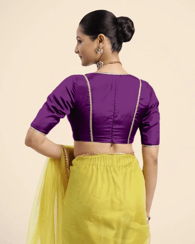 Zeenat x Tyohaar | Purple Saree Blouse w/ FlexiFit™ and Golden Gota Lace