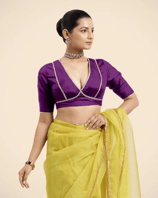 Zeenat x Tyohaar | Purple Saree Blouse w/ FlexiFit™ and Golden Gota Lace