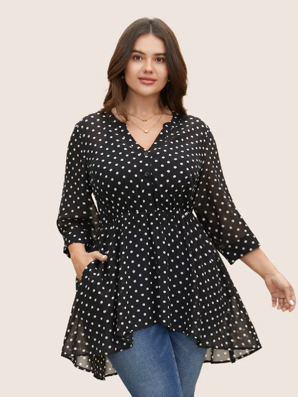 Chiffon Polka Dot Button Detail Blouse