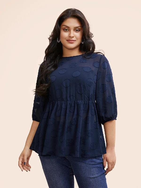 Chiffon Textured Mesh Lantern Sleeve Blouse