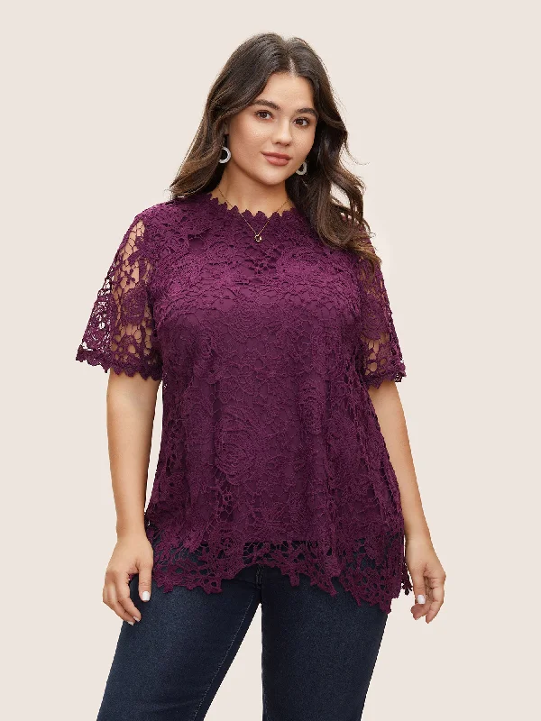 Lace Panel Patchwork Cut Out Blouse