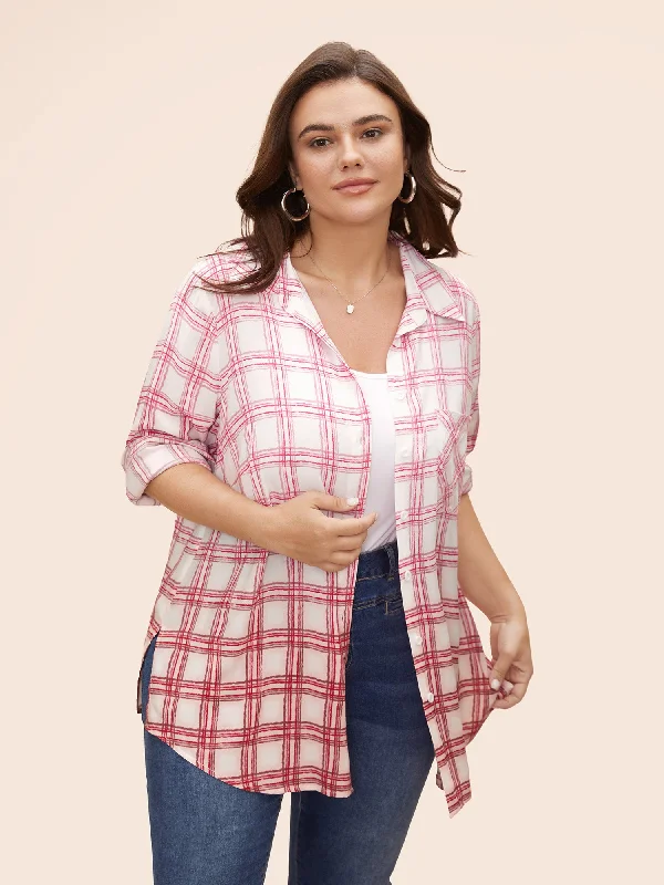 Plaid Pleated Button Down Blouse