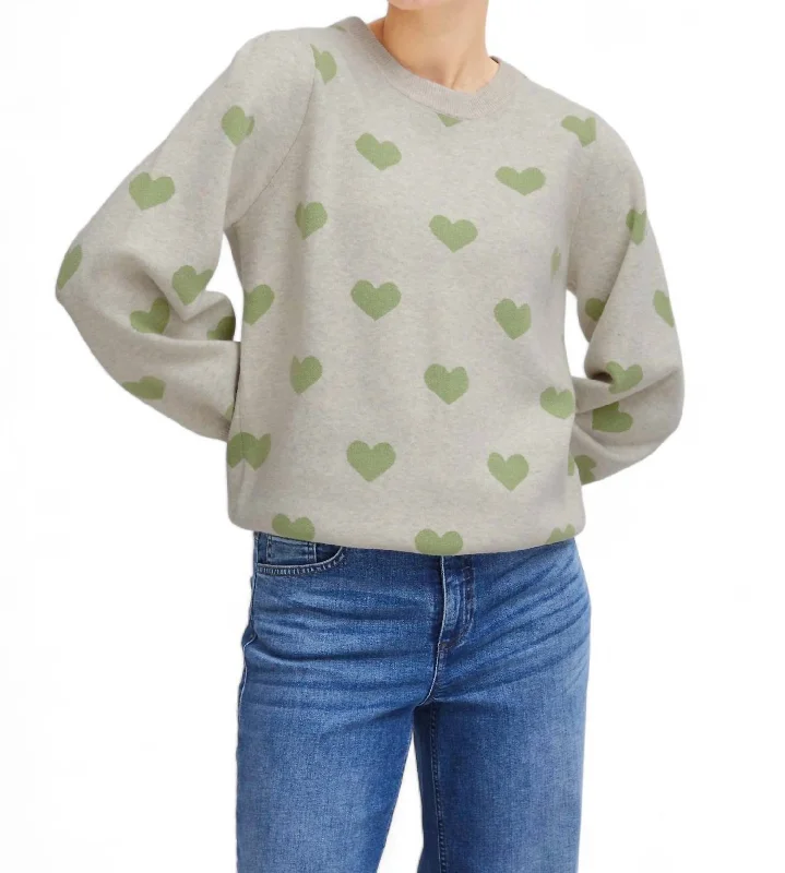 Brielle Long Sleeve Sweater In Oatmeal W. Green Tea