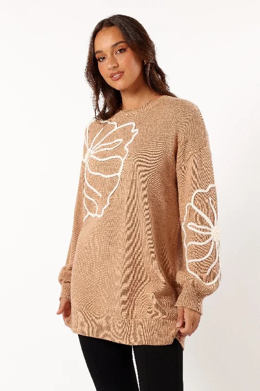 Carmello Flower Knit Sweater - Mocha