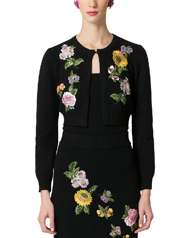 Carolina Herrera Embroidered Wool & Cashmere-Blend Cardigan