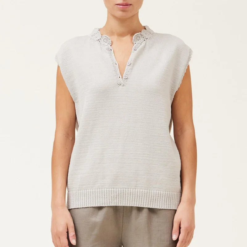 Crochet Trim Sweater In Mist