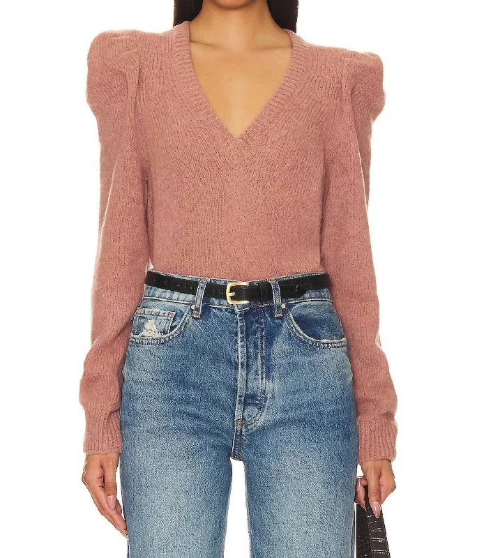 Lara Puff Shoulder Sweater In Flush