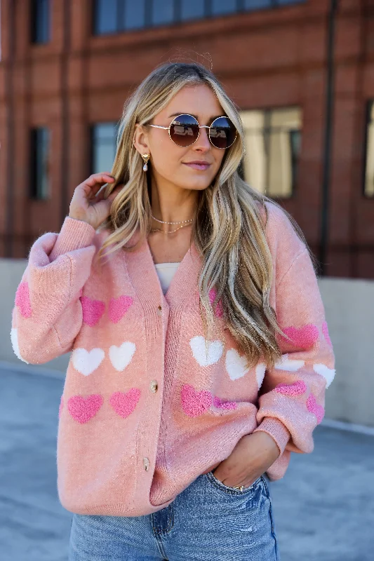 FINAL SALE - Love Without End Blush Heart Sweater Cardigan