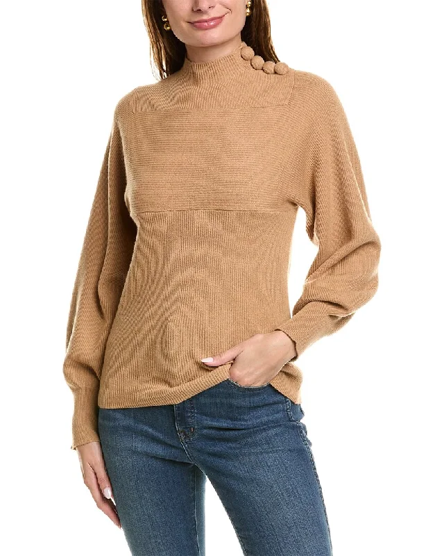 Rebecca Taylor Rib Mock Neck Wool & Cashmere-Blend Sweater