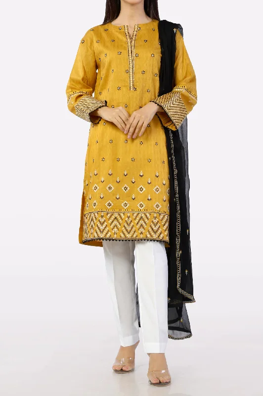 Mustard Embroidered Kurti With Dupatta