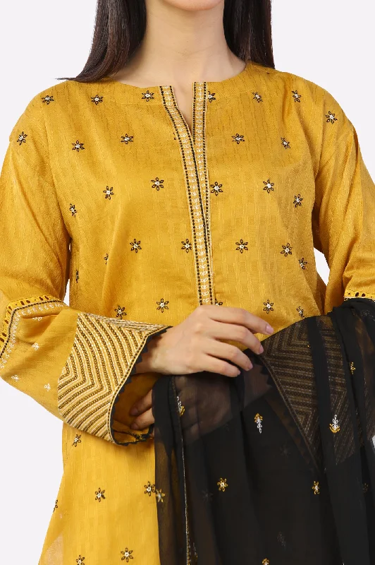 Mustard Embroidered Kurti With Dupatta