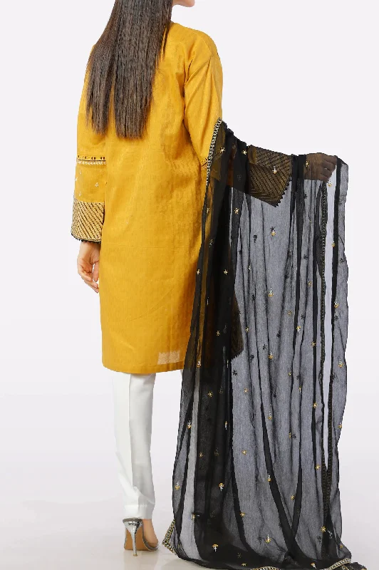 Mustard Embroidered Kurti With Dupatta