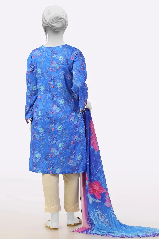 Blue Printed Embroidered Kurti With Dupatta