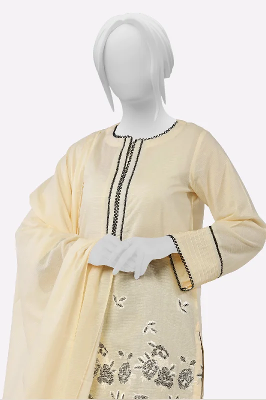 Cream Embroidered Kurti With Dupatta