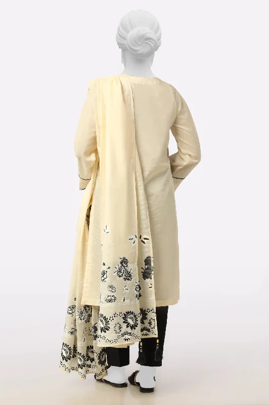 Cream Embroidered Kurti With Dupatta