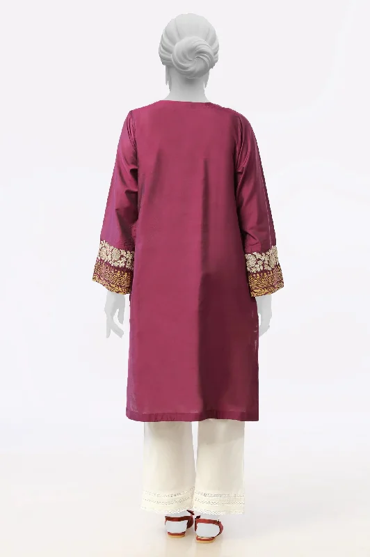 Magenta Embroidered Printed Kurti