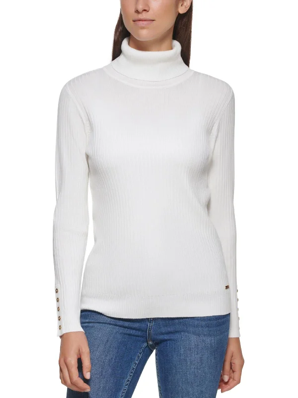 Womens Button Turtleneck Pullover Sweater