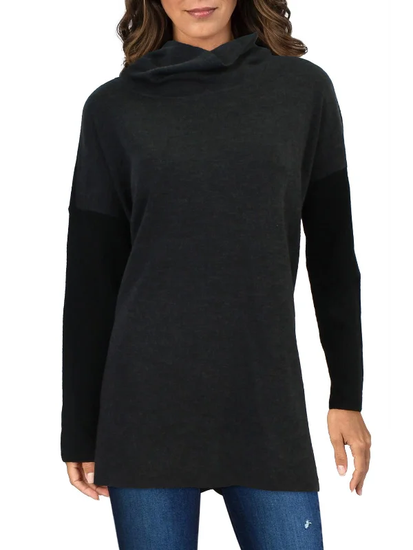 Womens Merino Wool Colorblock Turtleneck Sweater