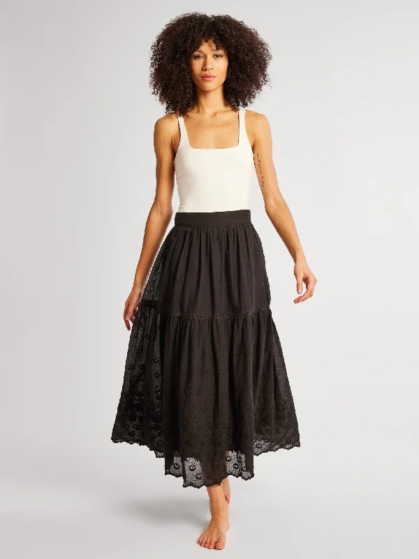 Betty Skirt in Black Petal Embroidery